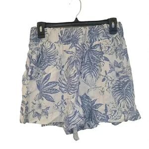 Panama Jack Women's White & Navy Linen/Lyocell Pull Up Shorts w Elastic Waist &